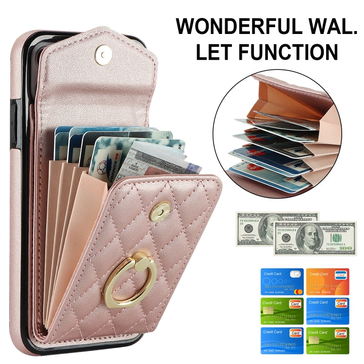 For iPhone 11 Rhombic Texture Card Bag Phone Case with Long Lanyard(Rose Gold) - iPhone 11 Cases by buy2fix | Online Shopping UK | buy2fix