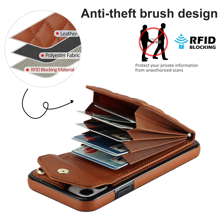 For iPhone 11 Rhombic Texture Card Bag Phone Case with Long Lanyard(Brown) - iPhone 11 Cases by buy2fix | Online Shopping UK | buy2fix