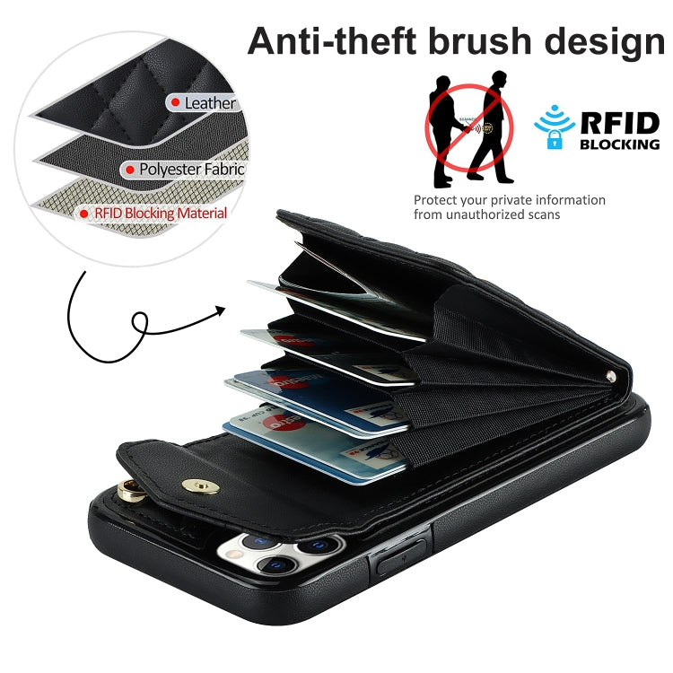 For iPhone 11 Pro Rhombic Texture Card Bag Phone Case with Long Lanyard(Black) - iPhone 11 Pro Cases by buy2fix | Online Shopping UK | buy2fix