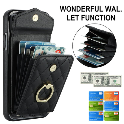 For iPhone 11 Pro Rhombic Texture Card Bag Phone Case with Long Lanyard(Black) - iPhone 11 Pro Cases by buy2fix | Online Shopping UK | buy2fix