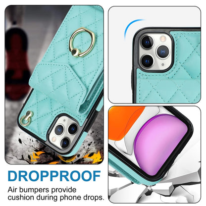 For iPhone 11 Pro Rhombic Texture Card Bag Phone Case with Long Lanyard(Mint Green) - iPhone 11 Pro Cases by buy2fix | Online Shopping UK | buy2fix