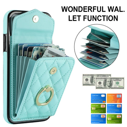 For iPhone 11 Pro Rhombic Texture Card Bag Phone Case with Long Lanyard(Mint Green) - iPhone 11 Pro Cases by buy2fix | Online Shopping UK | buy2fix