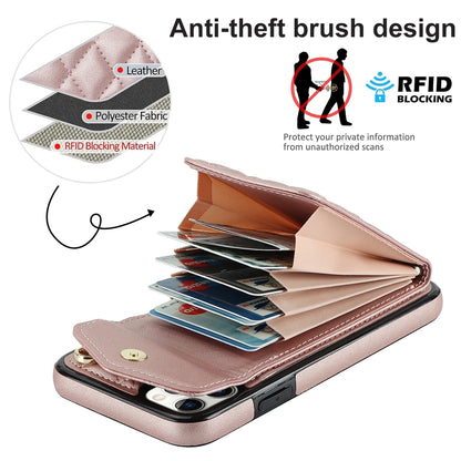 For iPhone 11 Pro Rhombic Texture Card Bag Phone Case with Long Lanyard(Rose Gold) - iPhone 11 Pro Cases by buy2fix | Online Shopping UK | buy2fix