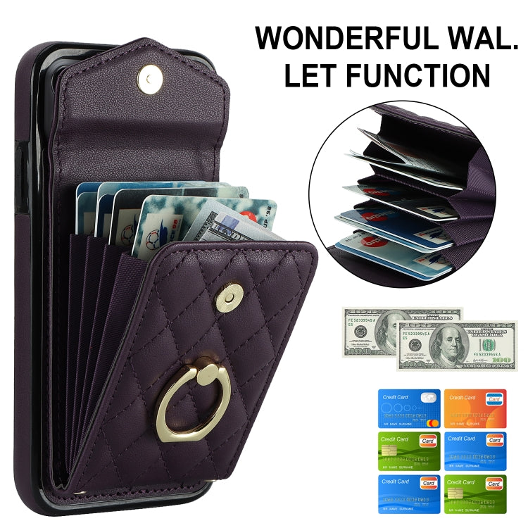 For iPhone 11 Pro Rhombic Texture Card Bag Phone Case with Long Lanyard(Dark Purple) - iPhone 11 Pro Cases by buy2fix | Online Shopping UK | buy2fix