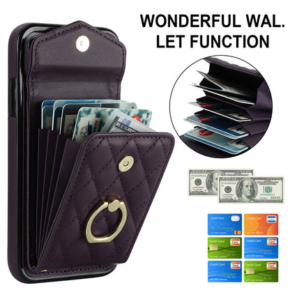 For iPhone 11 Pro Rhombic Texture Card Bag Phone Case with Long Lanyard(Dark Purple) - iPhone 11 Pro Cases by buy2fix | Online Shopping UK | buy2fix