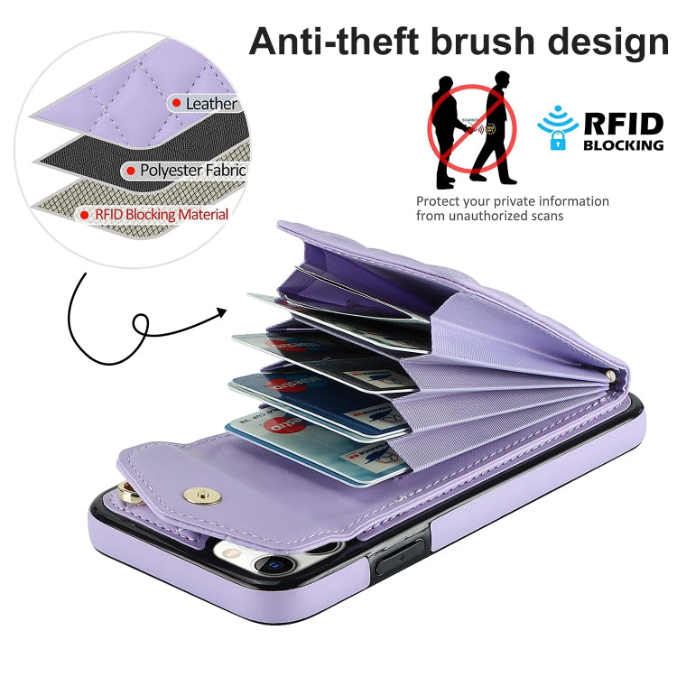 For iPhone 11 Pro Rhombic Texture Card Bag Phone Case with Long Lanyard(Light Purple) - iPhone 11 Pro Cases by buy2fix | Online Shopping UK | buy2fix