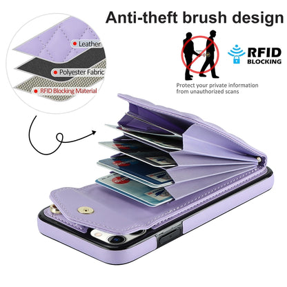For iPhone 11 Pro Rhombic Texture Card Bag Phone Case with Long Lanyard(Light Purple) - iPhone 11 Pro Cases by buy2fix | Online Shopping UK | buy2fix