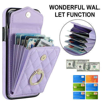 For iPhone 11 Pro Rhombic Texture Card Bag Phone Case with Long Lanyard(Light Purple) - iPhone 11 Pro Cases by buy2fix | Online Shopping UK | buy2fix