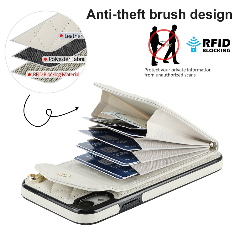 For iPhone XR Rhombic Texture Card Bag Phone Case with Long Lanyard(White) - More iPhone Cases by buy2fix | Online Shopping UK | buy2fix