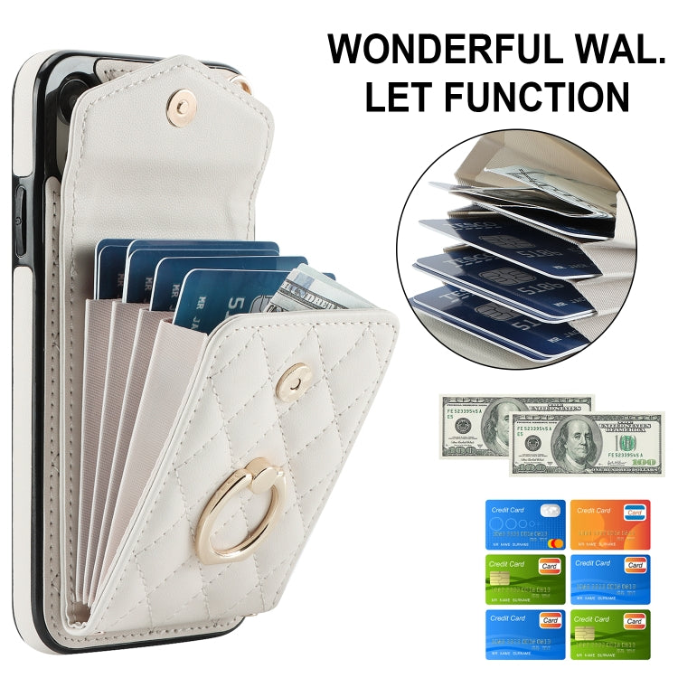 For iPhone XR Rhombic Texture Card Bag Phone Case with Long Lanyard(White) - More iPhone Cases by buy2fix | Online Shopping UK | buy2fix