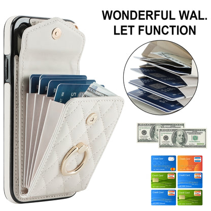 For iPhone XR Rhombic Texture Card Bag Phone Case with Long Lanyard(White) - More iPhone Cases by buy2fix | Online Shopping UK | buy2fix