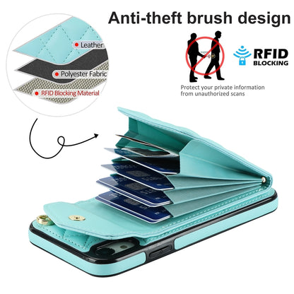 For iPhone XR Rhombic Texture Card Bag Phone Case with Long Lanyard(Mint Green) - More iPhone Cases by buy2fix | Online Shopping UK | buy2fix