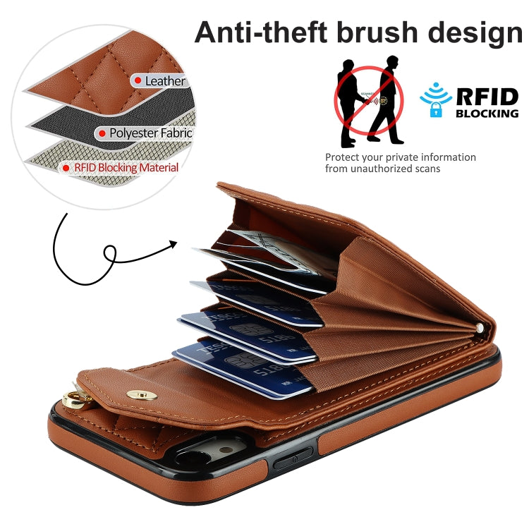 For iPhone XR Rhombic Texture Card Bag Phone Case with Long Lanyard(Brown) - More iPhone Cases by buy2fix | Online Shopping UK | buy2fix