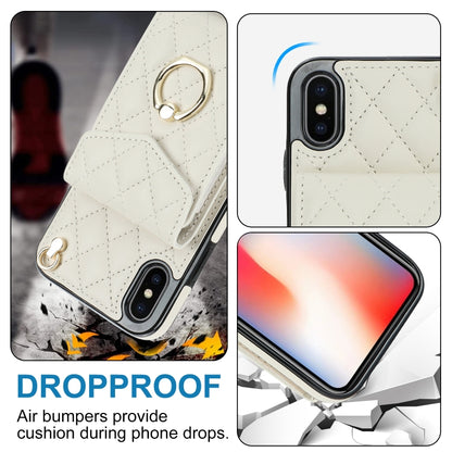 For iPhone XS Max Rhombic Texture Card Bag Phone Case with Long Lanyard(White) - More iPhone Cases by buy2fix | Online Shopping UK | buy2fix