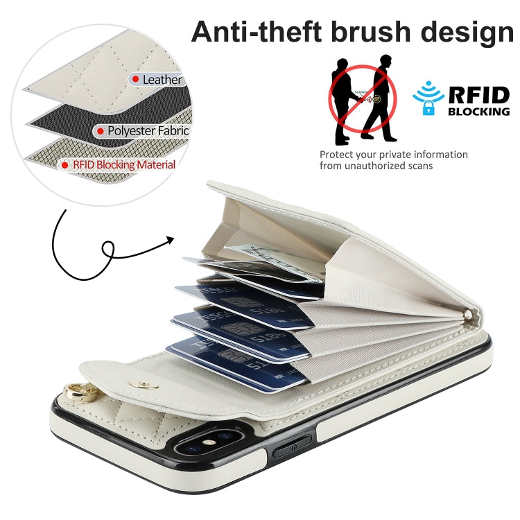 For iPhone XS Max Rhombic Texture Card Bag Phone Case with Long Lanyard(White) - More iPhone Cases by buy2fix | Online Shopping UK | buy2fix