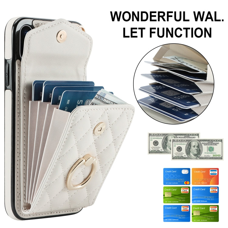 For iPhone XS Max Rhombic Texture Card Bag Phone Case with Long Lanyard(White) - More iPhone Cases by buy2fix | Online Shopping UK | buy2fix