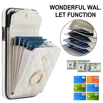 For iPhone XS Max Rhombic Texture Card Bag Phone Case with Long Lanyard(White) - More iPhone Cases by buy2fix | Online Shopping UK | buy2fix