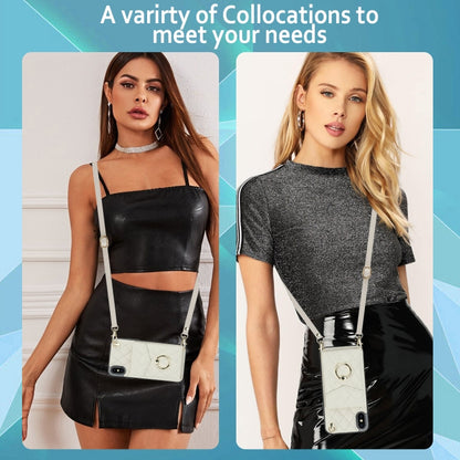 For iPhone XS Max Rhombic Texture Card Bag Phone Case with Long Lanyard(White) - More iPhone Cases by buy2fix | Online Shopping UK | buy2fix