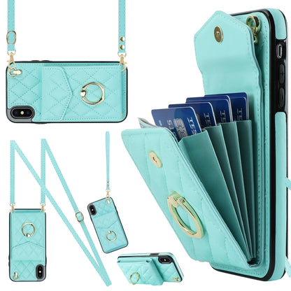 For iPhone XS Max Rhombic Texture Card Bag Phone Case with Long Lanyard(Mint Green) - More iPhone Cases by buy2fix | Online Shopping UK | buy2fix