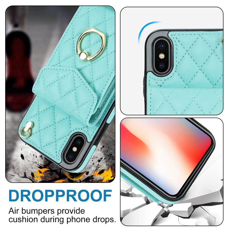For iPhone XS Max Rhombic Texture Card Bag Phone Case with Long Lanyard(Mint Green) - More iPhone Cases by buy2fix | Online Shopping UK | buy2fix