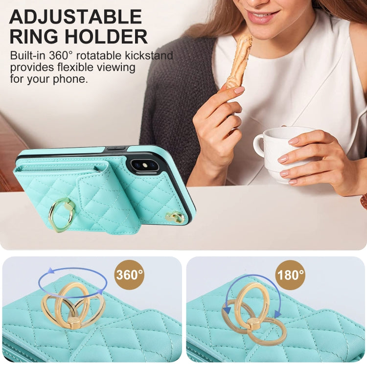 For iPhone XS Max Rhombic Texture Card Bag Phone Case with Long Lanyard(Mint Green) - More iPhone Cases by buy2fix | Online Shopping UK | buy2fix