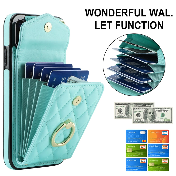 For iPhone XS Max Rhombic Texture Card Bag Phone Case with Long Lanyard(Mint Green) - More iPhone Cases by buy2fix | Online Shopping UK | buy2fix