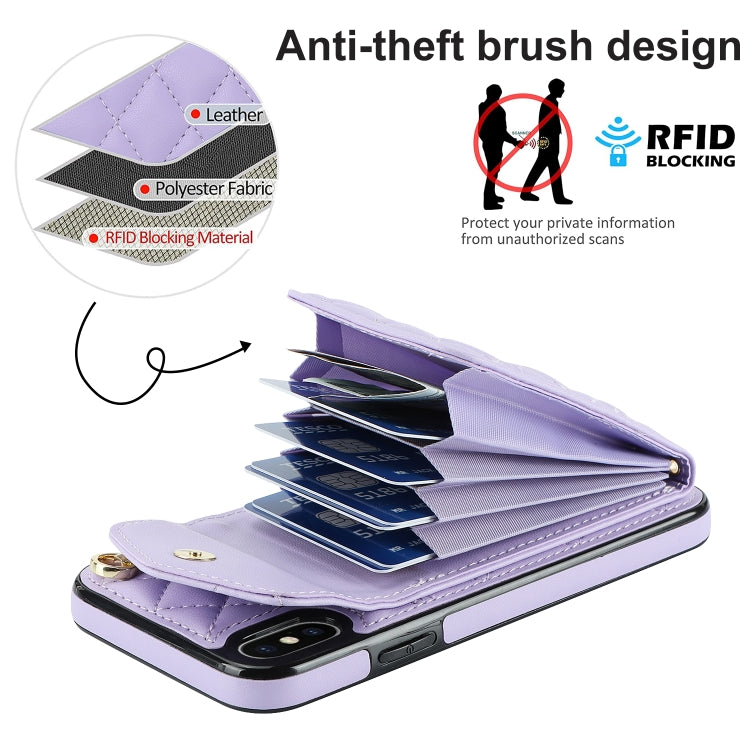 For iPhone XS Max Rhombic Texture Card Bag Phone Case with Long Lanyard(Light Purple) - More iPhone Cases by buy2fix | Online Shopping UK | buy2fix