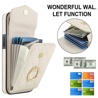 For iPhone 16e Rhombic Texture Card Bag Phone Case with Long Lanyard(White) - iPhone 16e Cases by buy2fix | Online Shopping UK | buy2fix
