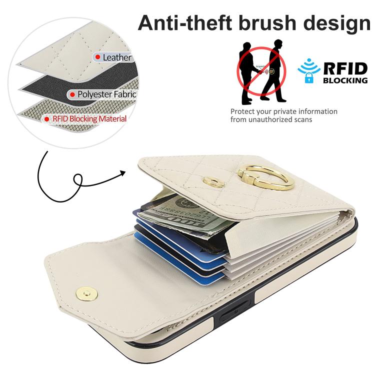 For iPhone 16e Rhombic Texture Card Bag Phone Case with Long Lanyard(White) - iPhone 16e Cases by buy2fix | Online Shopping UK | buy2fix