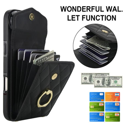 For iPhone Air Rhombic Texture Card Bag Phone Case with Long Lanyard(Black) - iPhone Air Cases by buy2fix | Online Shopping UK | buy2fix