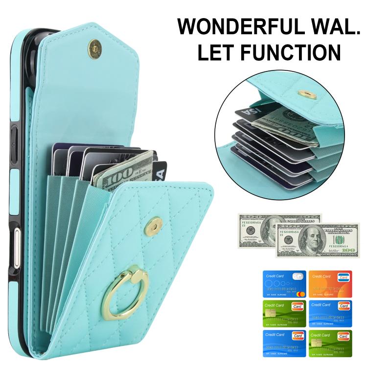 For iPhone Air Rhombic Texture Card Bag Phone Case with Long Lanyard(Mint Green) - iPhone Air Cases by buy2fix | Online Shopping UK | buy2fix