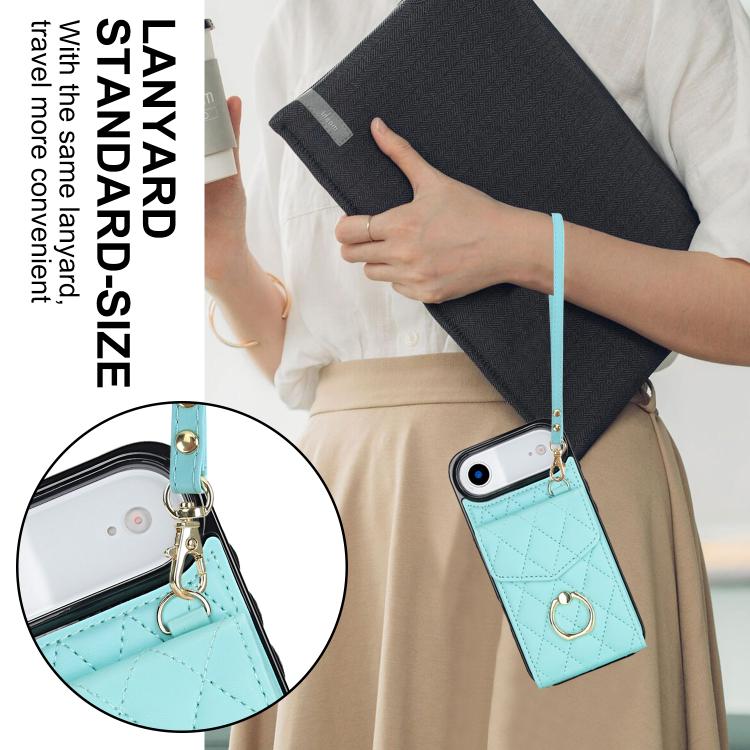 For iPhone Air Rhombic Texture Card Bag Phone Case with Long Lanyard(Mint Green) - iPhone Air Cases by buy2fix | Online Shopping UK | buy2fix