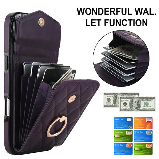 For iPhone Air Rhombic Texture Card Bag Phone Case with Long Lanyard(Dark Purple) - iPhone Air Cases by buy2fix | Online Shopping UK | buy2fix