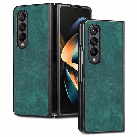 For Samsung Galaxy Z Fold4 Skin-feel Solid Color PU Back Cover Phone Case(Green)