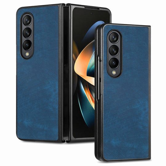 For Samsung Galaxy Z Fold4 Skin-feel Solid Color PU Back Cover Phone Case(Blue)