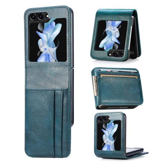 For Samsung Galaxy Z Flip5 Solid Color Gloss PU Wallet Back Phone Case(Blue)