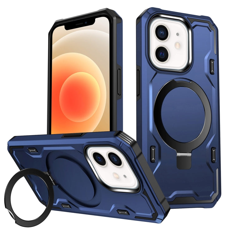 For iPhone 12 / 12 Pro Patronus MagSafe Magnetic Holder Phone Case(Navy Blue) by buy2fix