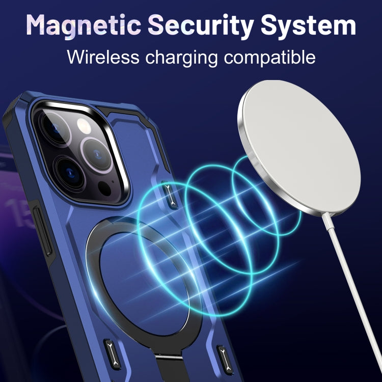 For iPhone 12 / 12 Pro Patronus MagSafe Magnetic Holder Phone Case(Navy Blue) by buy2fix