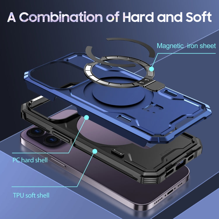 For iPhone 12 / 12 Pro Patronus MagSafe Magnetic Holder Phone Case(Navy Blue) by buy2fix