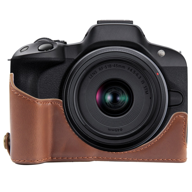For Canon EOS R50 1/4 inch Thread PU Leather Camera Half Case Base(Coffee) by buy2fix