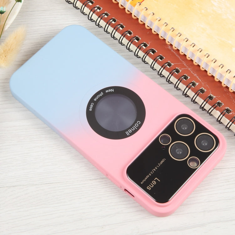 For iPhone 14 Pro Max Gradient Silicone Shockproof Magsafe Phone Case with Lens Film(Pink Blue) - iPhone 14 Pro Max Cases by buy2fix | Online Shopping UK | buy2fix