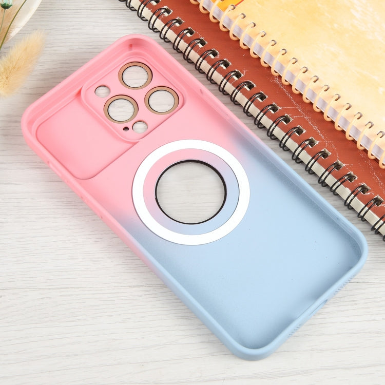 For iPhone 14 Pro Max Gradient Silicone Shockproof Magsafe Phone Case with Lens Film(Pink Blue) - iPhone 14 Pro Max Cases by buy2fix | Online Shopping UK | buy2fix