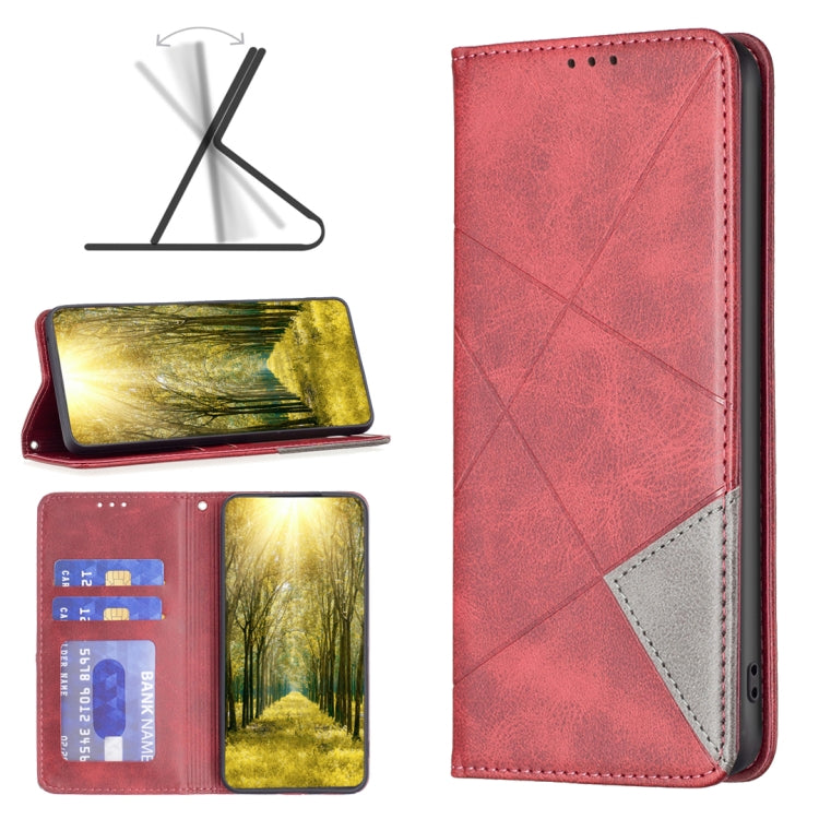 For Motorola Edge 40 Rhombus Texture Magnetic Leather Phone Case(Red) - Motorola Cases by buy2fix | Online Shopping UK | buy2fix