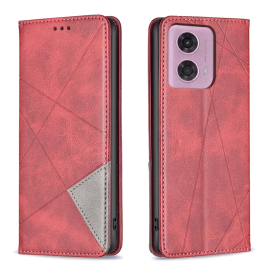 For Motorola Moto G34 5G Rhombus Texture Magnetic Leather Phone Case(Red)