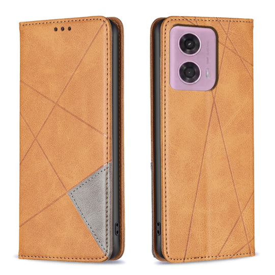 For Motorola Moto G34 5G Rhombus Texture Magnetic Leather Phone Case(Yellow)
