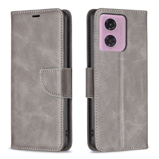 For Motorola Moto G34 5G / G45 5G Lambskin Texture Pure Color Flip Leather Phone Case(Grey)