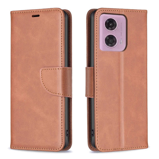 For Motorola Moto G34 5G / G45 5G Lambskin Texture Pure Color Flip Leather Phone Case(Brown)