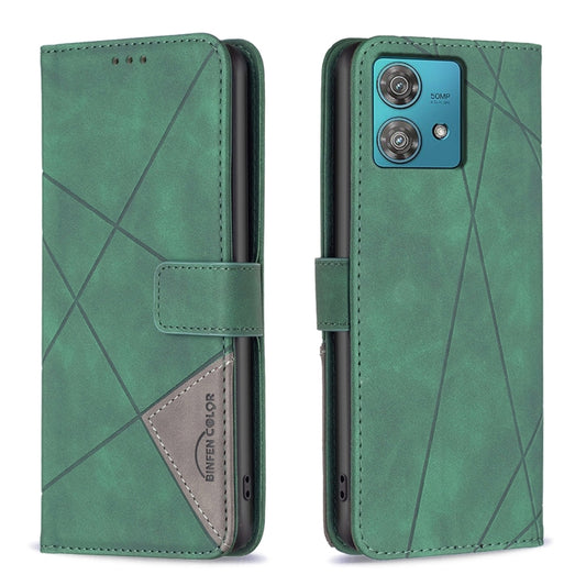 For Motorola Edge 40 Neo Magnetic Buckle Rhombus Texture Leather Phone Case(Green) - Motorola Cases by buy2fix | Online Shopping UK | buy2fix