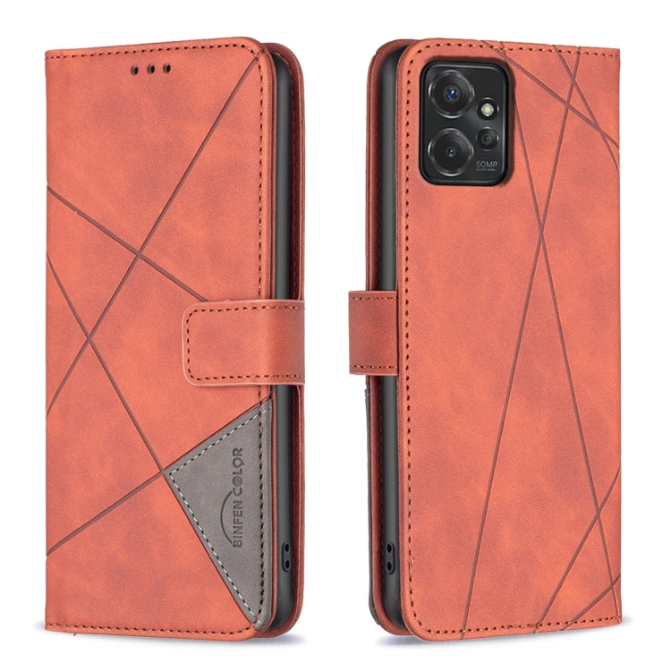 For Motorola Moto G Power 5G 2024 Magnetic Buckle Rhombus Texture Leather Phone Case(Brown) - Motorola Cases by buy2fix | Online Shopping UK | buy2fix