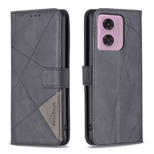 For Motorola Moto G34 5G / G45 5G Magnetic Buckle Rhombus Texture Leather Phone Case(Black)